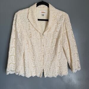 Vintage TALBOTS Women's 12 Ivory White Lace Blazer Retro 90's Glam Feminine Cute